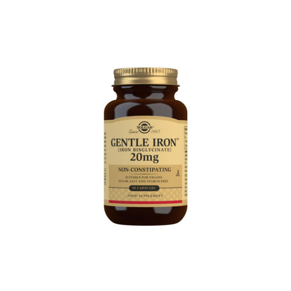 Solgar Gentle Iron (Iron Bisglycinate) 20 mg Vegetable Capsules - Pack of 90
