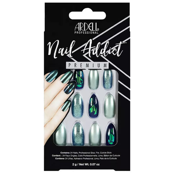 Ardell Nail Addict Green Glitter Chrome False Nails Jag Couture Beauty