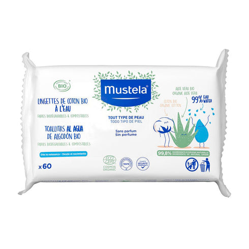Mustela Organic Cotton Water Wipes 60U