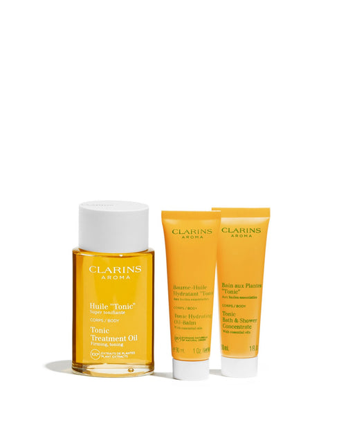 Set Clarins Aroma Aceite Tonic 100ml Gel 30ml Baume 30ml@ - Jag Couture Beauty