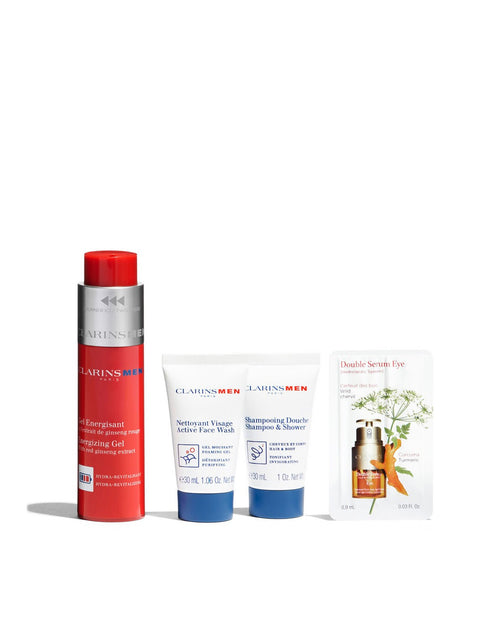 Set Clarins Men Gel Energizante 50ml Champu 30ml Limpiador 30m@ - Jag Couture Beauty