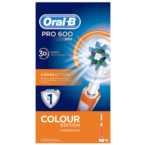 Oral-B Pro 600 CrossAction Electric Toothbrush Rechargeable Powered By Braun Orange - Jag Couture Beauty
