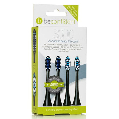 Beconfident Sonic Whitening & Regular Brush Heads Black 2+2 Units Jag Couture Beauty