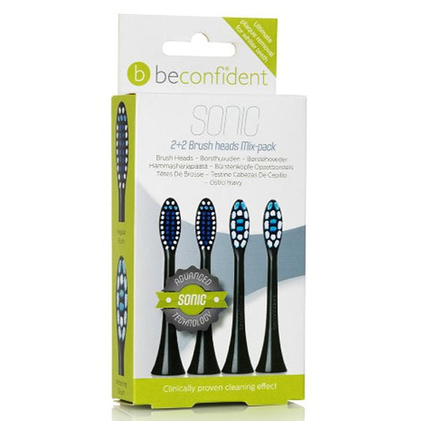 Beconfident Sonic Whitening & Regular Brush Heads Black 2+2 Units Jag Couture Beauty