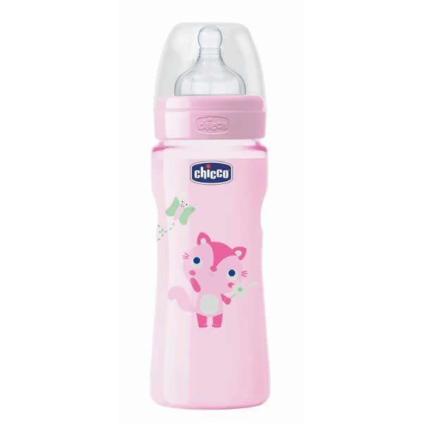 Chicco Well-Being Silicone Baby Bottle PP Fast Flux Rose 4m+ 330ml Jag Couture Beauty