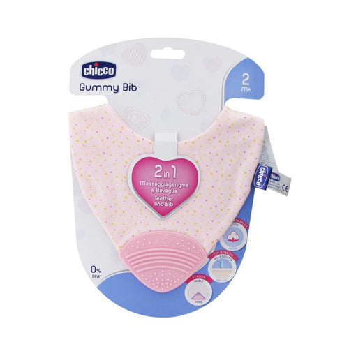 Chicco Gummy Bib Teething Ring with Bib 2 In 1 Pink 2m+ - Jag Couture Beauty