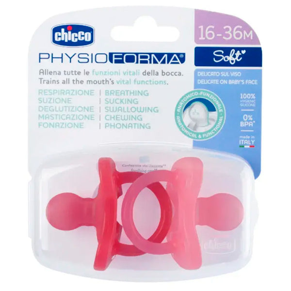 Chicco Physio Soft Pacifier Pink 16 -36 m - 2 Units - Jag Couture Beauty