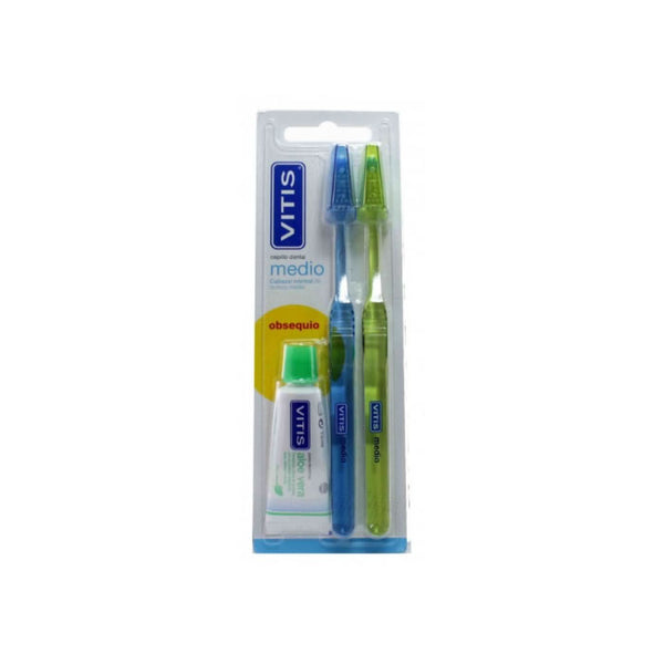 Vitis Toothbrush Medium Two Pack + Toothpaste Vtis 15ml - Jag Couture Beauty