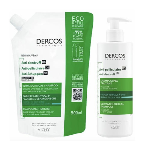 Vichy Dercos Anti-Dandruff Greasy Shampoo 400ml + Refill 500ml - Jag Couture Beauty
