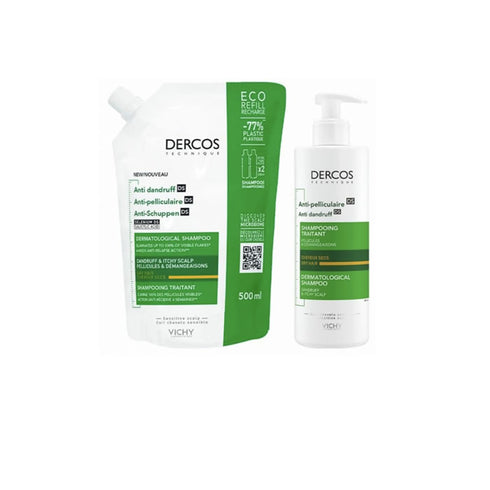 Vichy Dercos Anti Dry Dandruff Shampoo 400ml + Eco Refill 500ml - Jag Couture Beauty