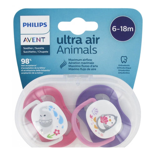 Avent 2 Ultra Air Animals Pacifiers 6+18 Months Baby Girl - Jag Couture Beauty