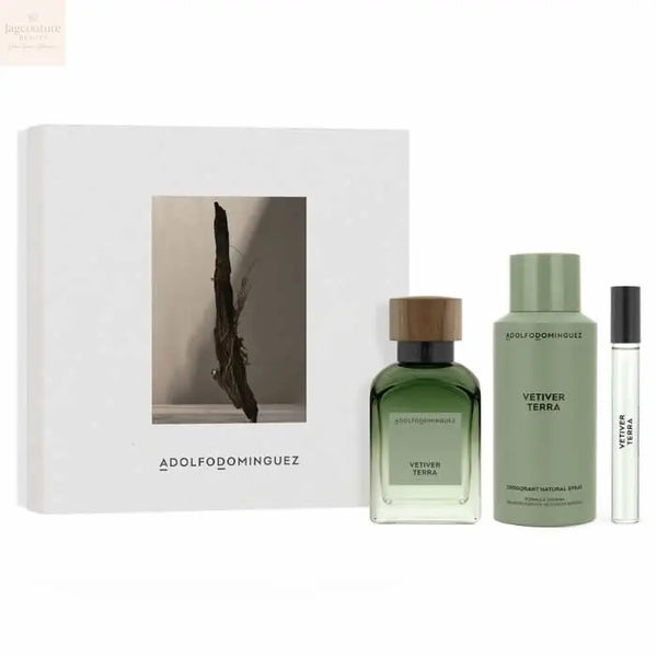 Adolfo Dominguez Vetiver Terra Eau De Perfume Spray 120ml Set 3 PIeces - Jag Couture Beauty