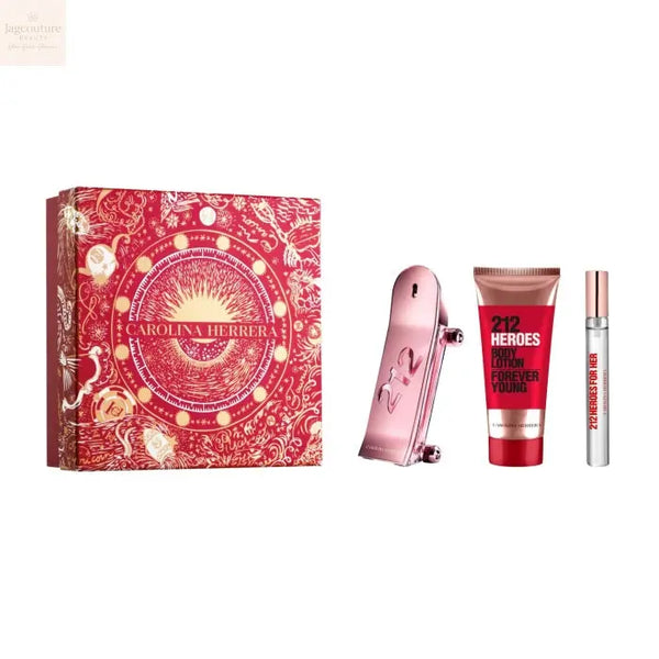 Carolina Herrera 212 Heroes For Her Eau De Perfume Spray 80ml Set 3 Pieces Christmas 2023 - Jag Couture Beauty