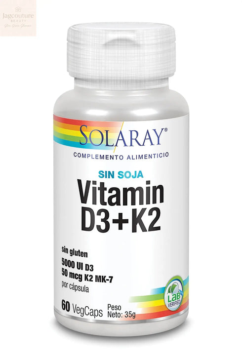 Solaray Vitamina D3 y K2 60 Vcaps 5000 Ui - Jag Couture Beauty